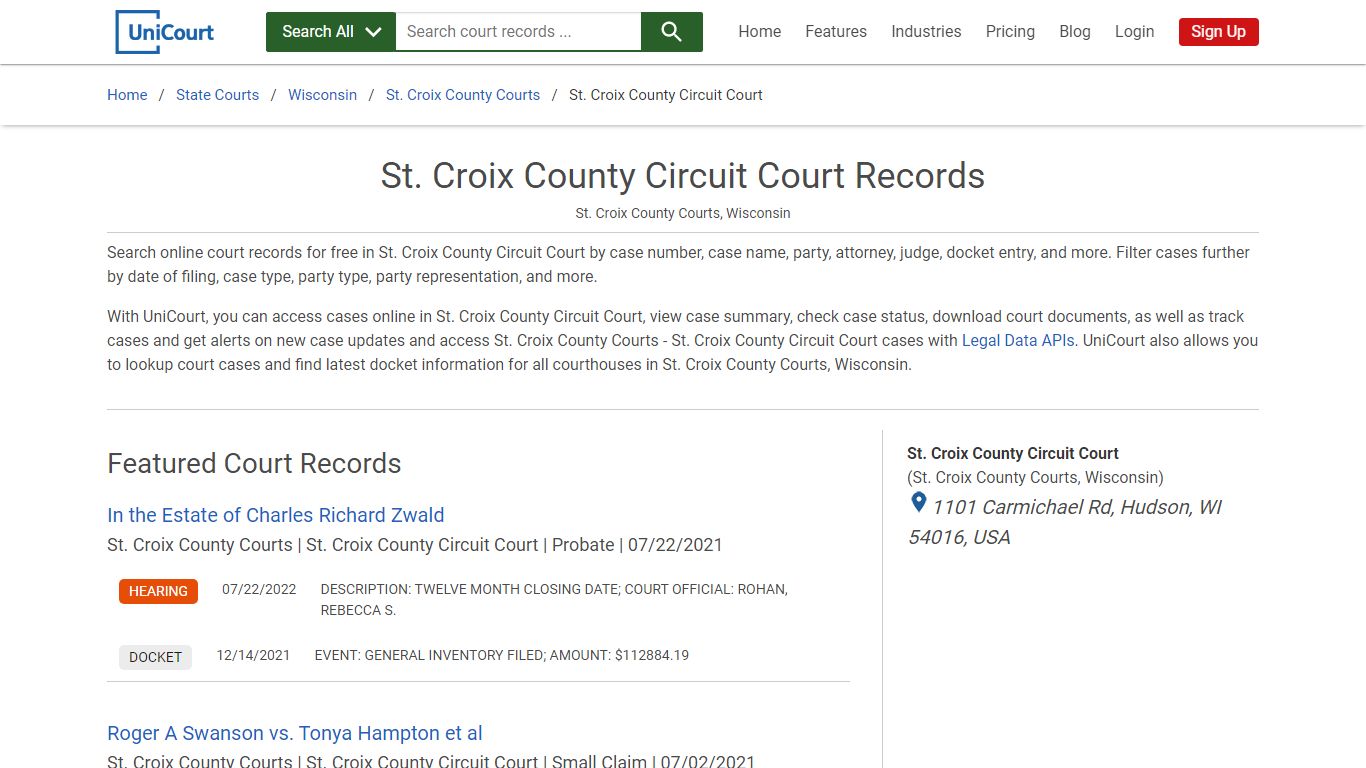 St. Croix County Circuit Court Records | St. Croix | UniCourt